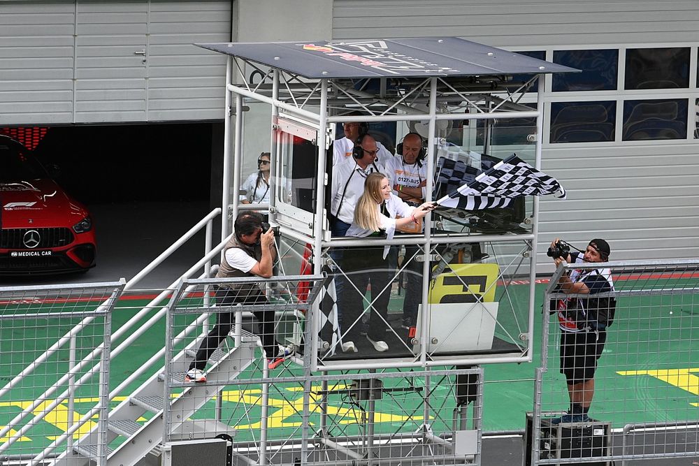 The chequered flag is waved at the end of the race