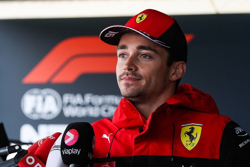 Charles Leclerc, Ferrari, speaks to the media