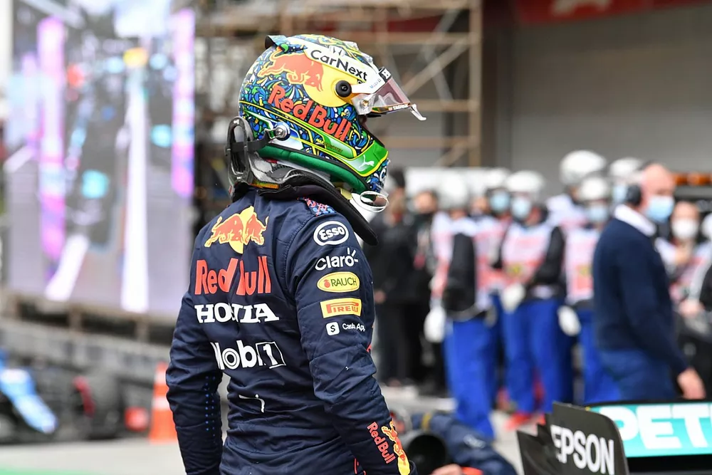 Max Verstappen, Red Bull Racing, arrives in Parc Ferme after Qualifying