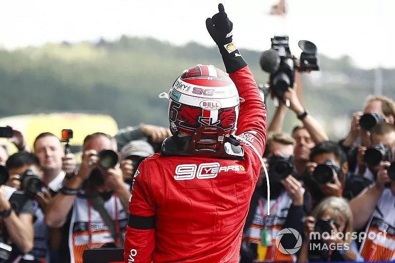 Charles Leclerc, Ferrari, f&ecirc;te sa victoire dans le Parc Ferm&eacute;