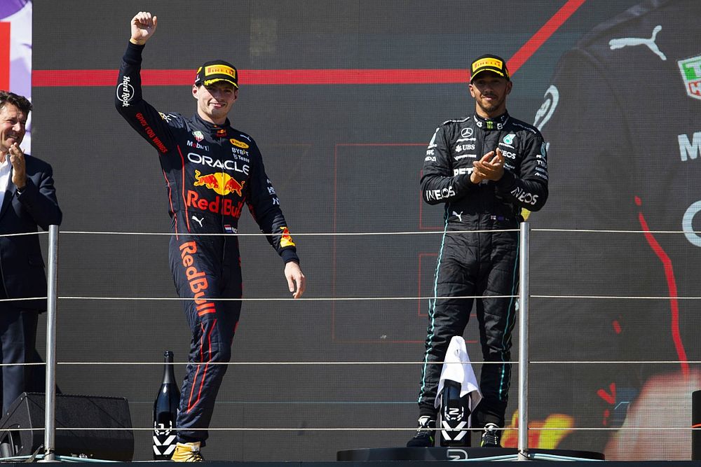 Max Verstappen, Red Bull Racing, 1st position, arrives on the podium