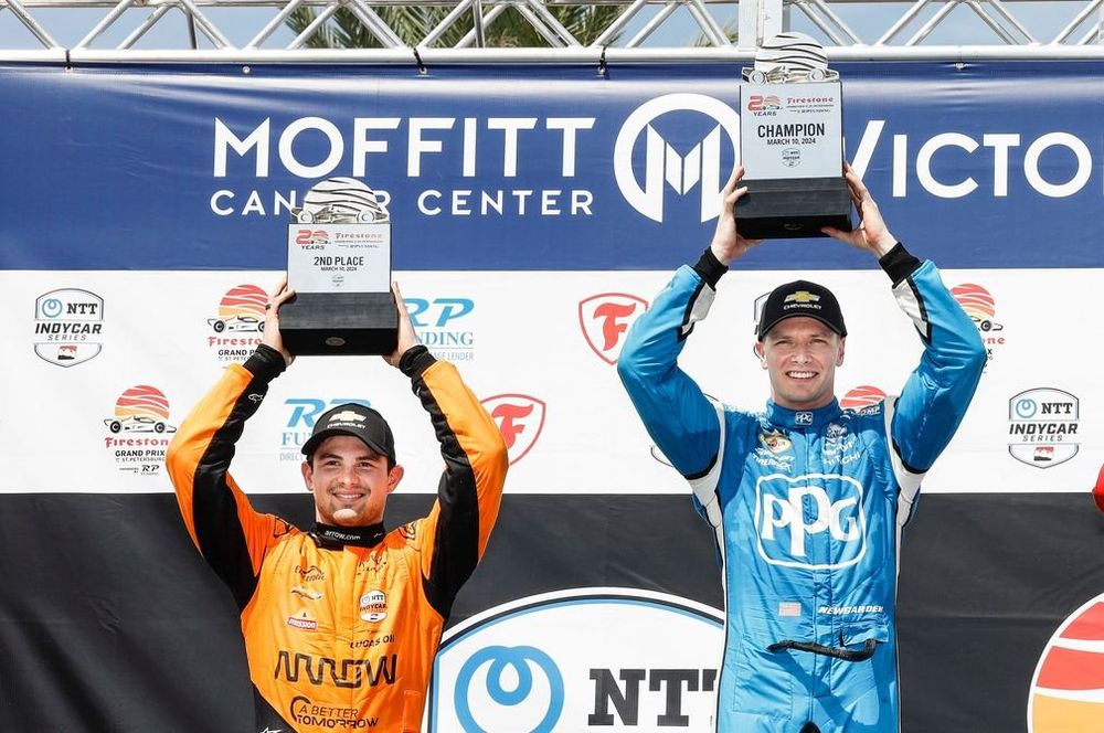 Patricio O'Ward, Arrow McLaren Chevrolet,  Josef Newgarden, Team Penske Chevrolet, Scott McLaughlin, Team Penske Chevrolet