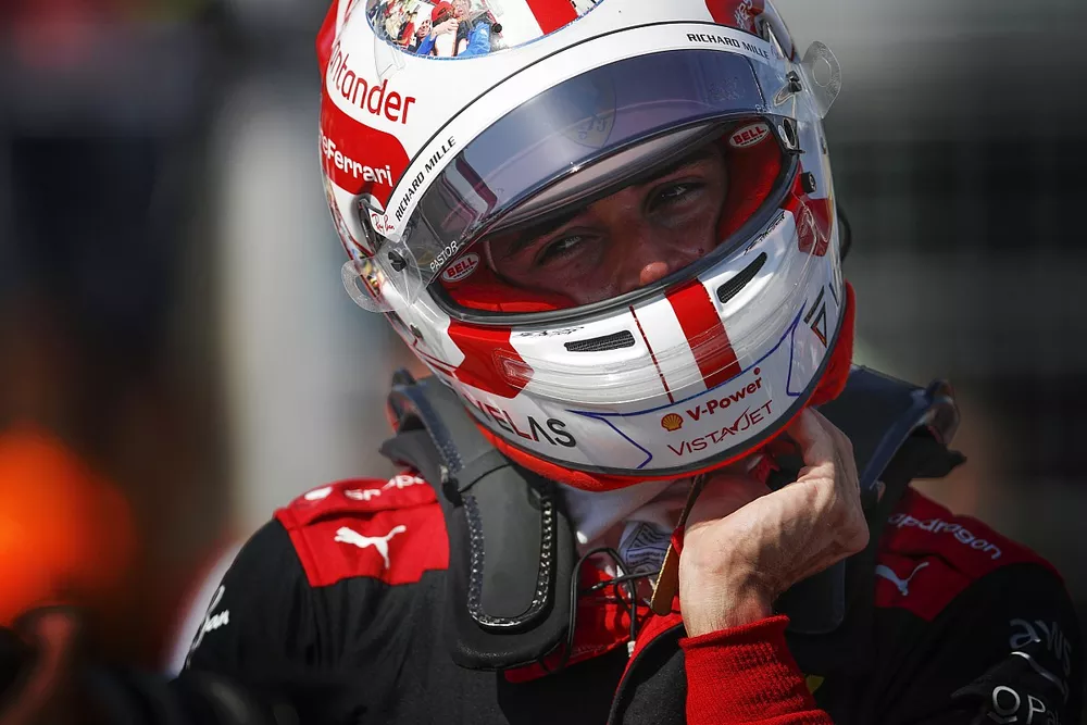 Pole man Charles Leclerc, Ferrari, arriva sulla griglia