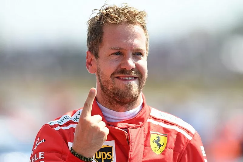 Race winner Sebastian Vettel, Ferrari SF71H, celebrates in Parc Ferme