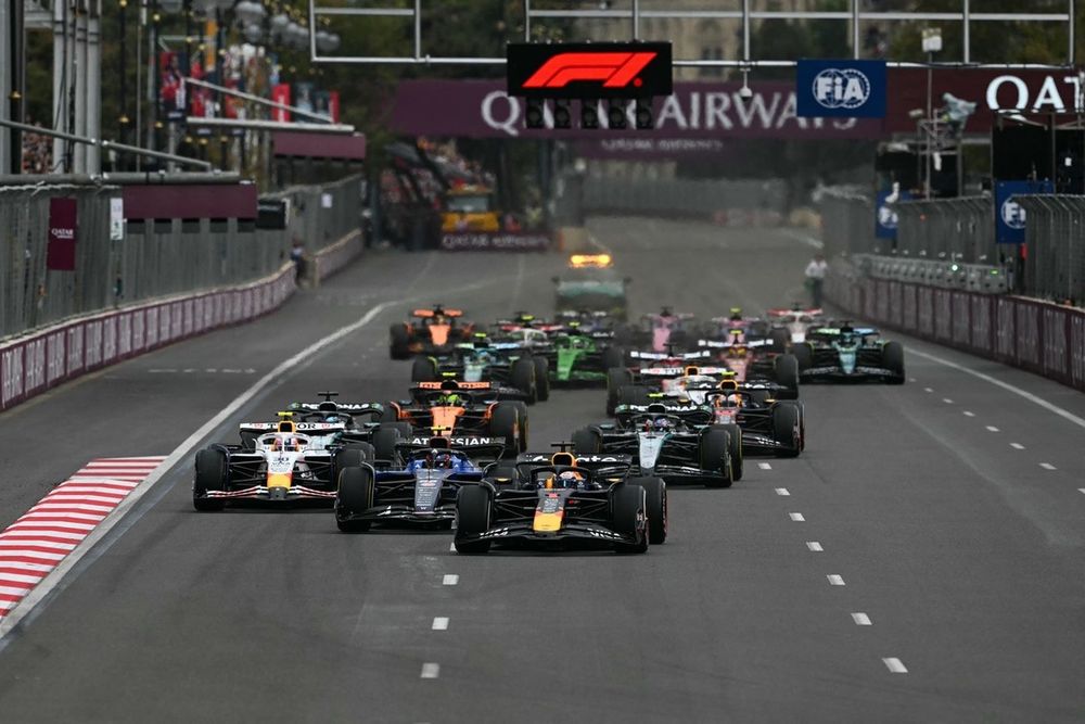 Drivers take the start of the Formula One Azerbaijan Grand Prix 