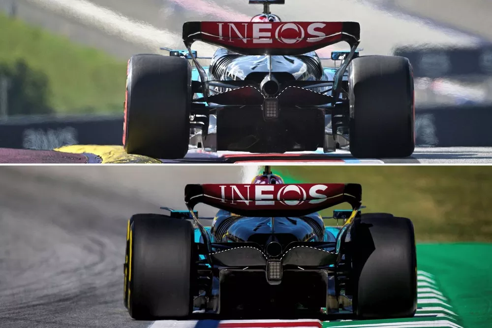 Comparaison des beam wings de la Mercedes W15