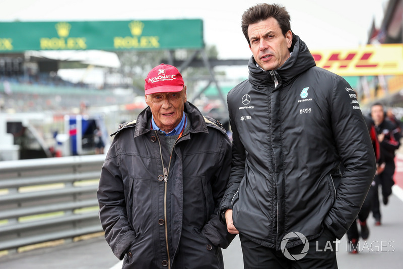 Niki Lauda, Mercedes AMG F1 Non-Executive Chairman and Toto Wolff, Mercedes AMG F1 Director of Motorsport