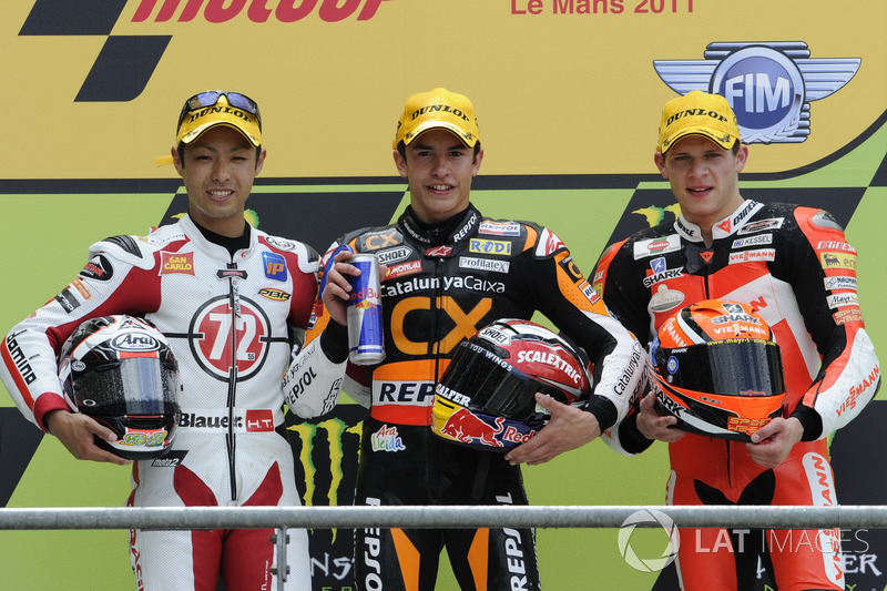 Podyum: 2. Yuki Takahashi, 1. Marc Marquez, 3. Stefan Bradl