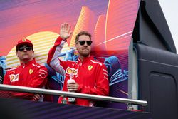 Sebastian Vettel, Ferrari and Kimi Raikkonen, Ferrari on the drivers parade