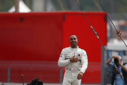 Lewis Hamilton, Mercedes AMG F1, celebrates victory in parc ferme