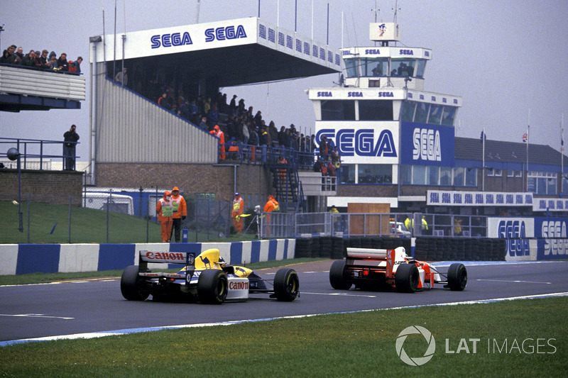 Ayrton Senna, McLaren MP4/8, devant Damon Hill, Williams FW15C