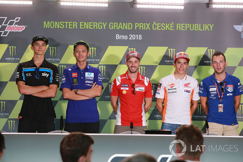 Luca Marini, Sky Racing Team VR46, pole sitter Andrea Dovizioso, Ducati Team, second place Valentino Rossi, Yamaha Factory Racing, third place Marc Marquez, Repsol Honda Team