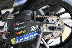 The carbon fiber rear fork and rear tire for Alex Marquez, Gresini Racing