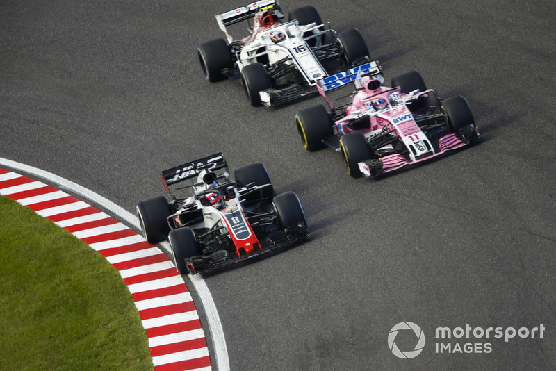Romain Grosjean, Haas F1 Team VF-18, Sergio Perez, Racing Point Force India VJM11, Charles Leclerc, Sauber C37