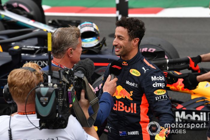 David Coulthard, Channel 4 F1 con Daniel Ricciardo, Red Bull Racing en Parc Ferme 