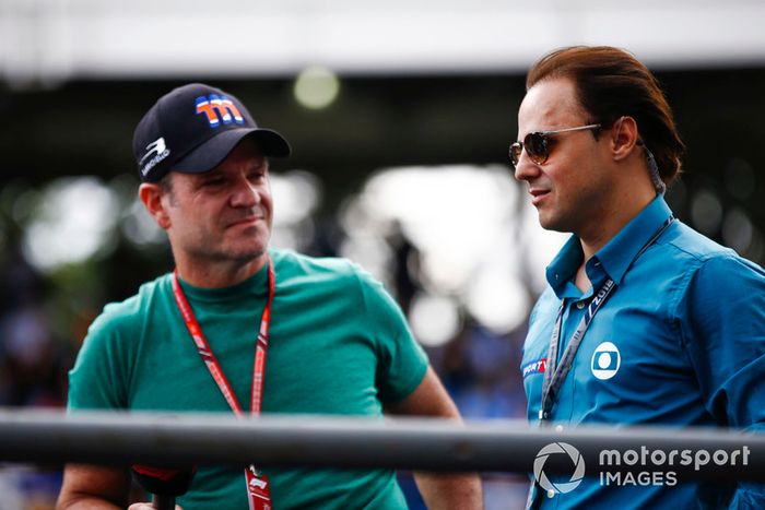 Rubens Barrichello y Felipe Massa en el desfile de pilotos