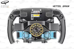 Ferrari SF70H : vue de dos du volant de Sebastian Vettel, GP d'Espagne