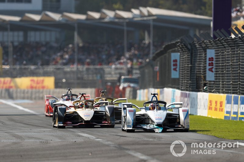 Edoardo Mortara Venturi Formula E, Venturi VFE05 with part of Nelson Piquet Jr's, Panasonic Jaguar Racing, Jaguar I-Type 3 bodywork in his front wing