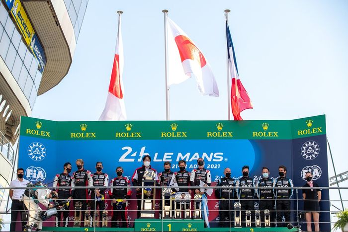 #7 Toyota Gazoo Racing Toyota GR010 - Hybrid Hypercar, Mike Conway, Kamui Kobayashi, José María López, #8 Toyota Gazoo Racing Toyota GR010 - Hybrid Hypercar, Sébastien Buemi, Kazuki Nakajima, Brendon Hartley, #36 Alpine Elf Matmut Alpine A480 - Gibson Hypercar, André Negrão, Nicolas Lapierre, Matthieu Vaxiviere