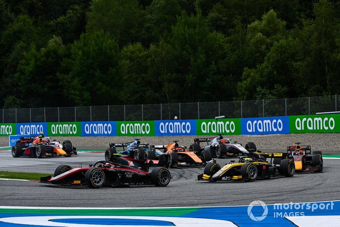 Callum Ilott, UNI-Virtuosi, Guanyu Zhou, UNI-Virtuosi Yuki Tsunoda, Carlin, Jack Aitken, Campos Racing and Nikita Mazepin, Hitech Grand Prix 