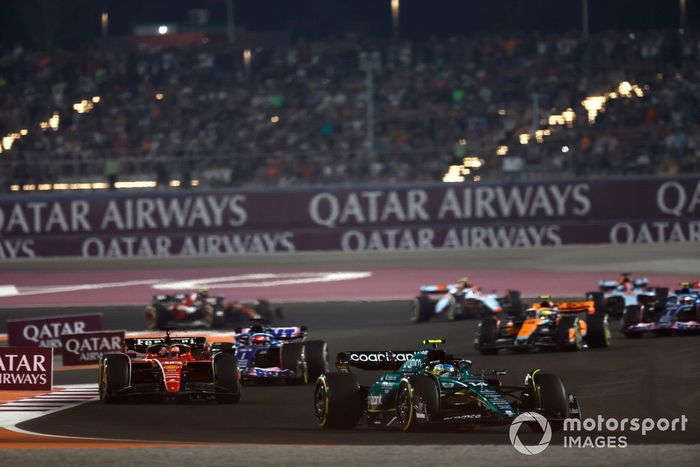 Fernando Alonso, Aston Martin AMR23, Charles Leclerc, Ferrari SF-23, Esteban Ocon, Alpine A523