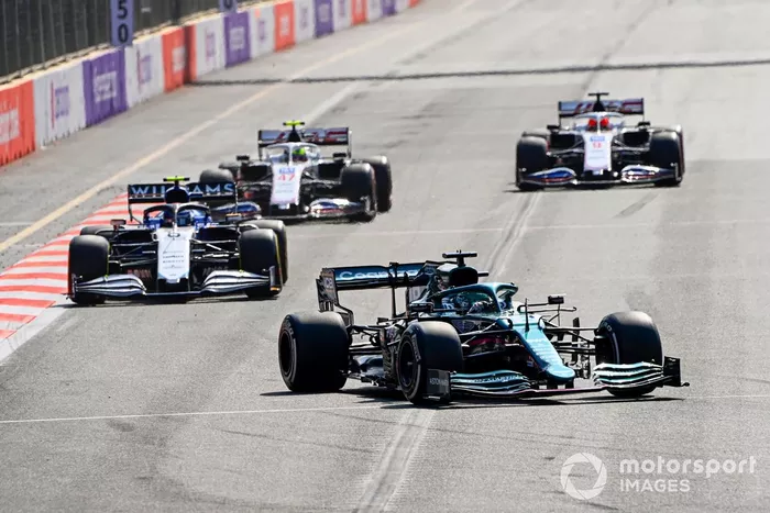 Lance Stroll, Aston Martin AMR21, Nicholas Latifi, Williams FW43B, Mick Schumacher, Haas VF-21, Nikita Mazepin, Haas VF-21