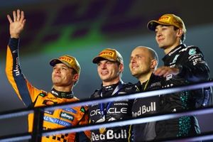 Lando Norris, McLaren, Max Verstappen, Red Bull Racing, George Russell, Mercedes