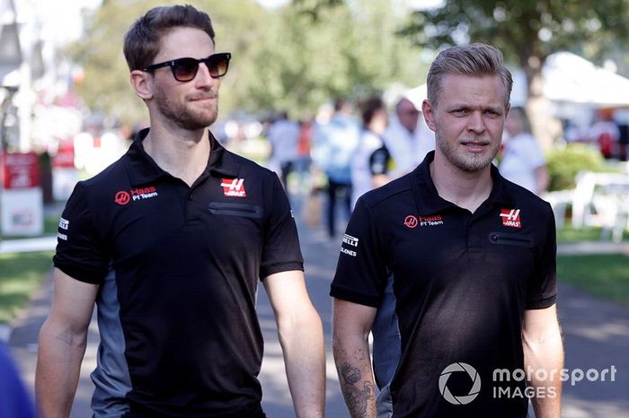 Romain Grosjean, Haas F1 y Kevin Magnussen, Haas F1 Team