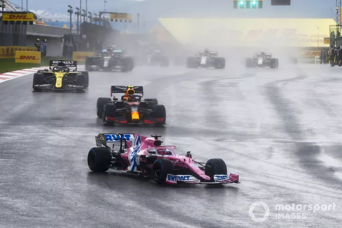 Lance Stroll, Racing Point RP20, Max Verstappen, Red Bull Racing RB16 y Daniel Ricciardo, Renault F1 Team R.S.20