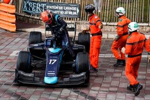 Marshals come to assist Marcus Armstrong, DAMS, after his retirement