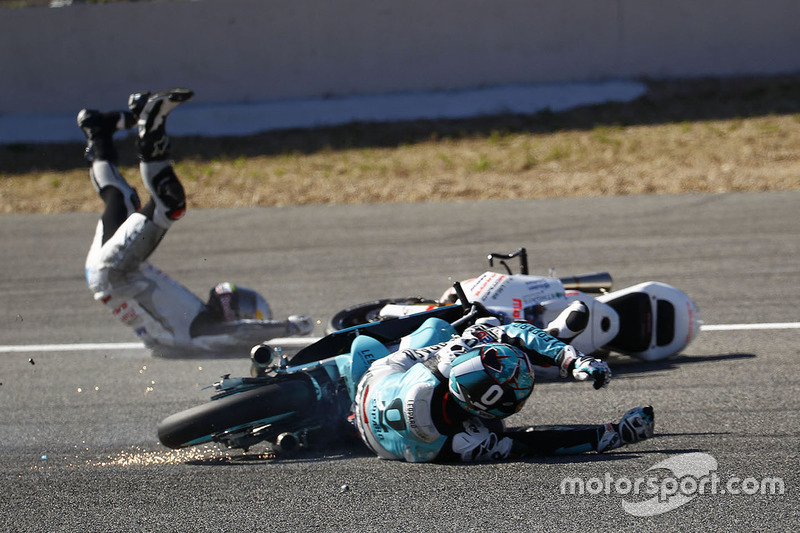 1. Choque de Fabio Quartararo, Leopard Racing and Jorge Martin, Aspar Team Mahindra