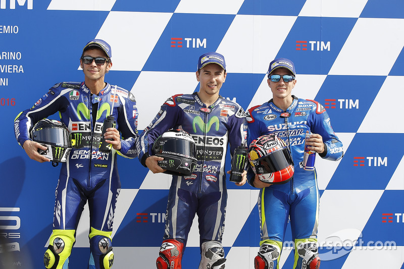 Polesitter Jorge Lorenzo, 2. Valentino Rossi, 3. Maverick Vinales