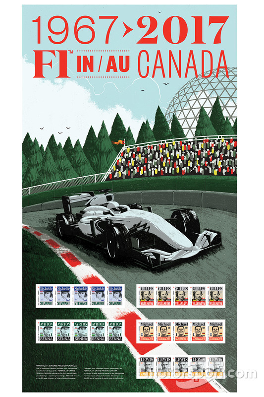 Sellos de Correo de Sir Jackie Stewart, Gilles Villeneuve, Ayrton Senna, Michael Schumacher y Lewis Hamilton