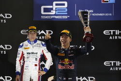Pierre Gasly, PREMA Racing and Nobuharu Matsushita, ART Grand Prix celebrate on the podium