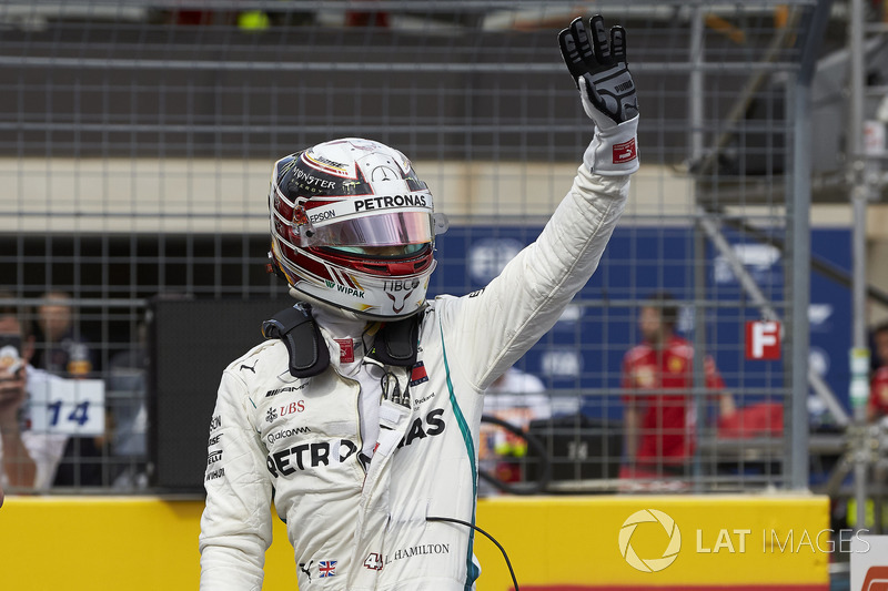 Pole man Lewis Hamilton, Mercedes AMG F1, celebrates