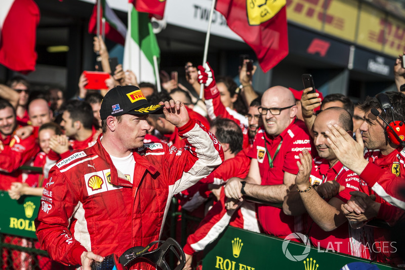 Kimi Raikkonen, Ferrari celebra en parc ferme