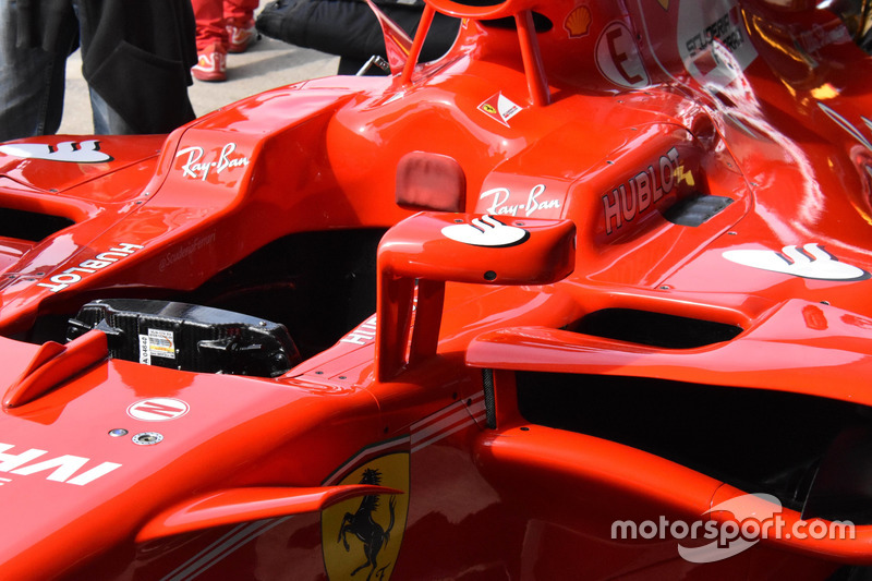 Mirror at the Ferrari SF70H of Sebastian Vettel