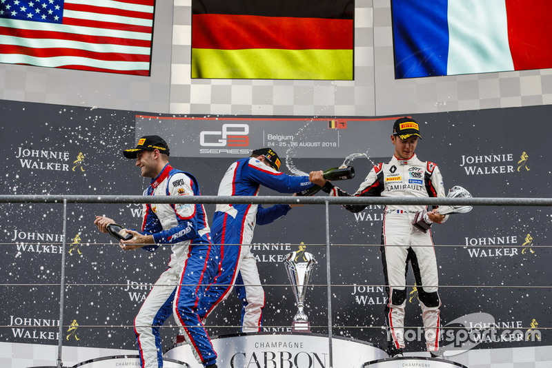 Podio: Ryan Tveter, Trident, David Beckmann, Trident, Anthoine Hubert, ART Grand Prix