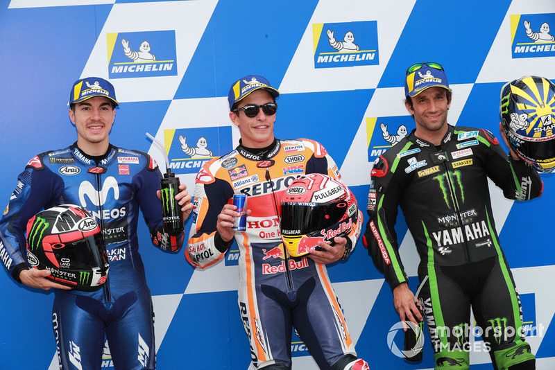 Володар поул-позиції Марк Маркес, Repsol Honda Team, друге місце Маверік Віньялес, Yamaha Factory Racing, третє місце Жоанн Зарко, Monster Yamaha Tech 3