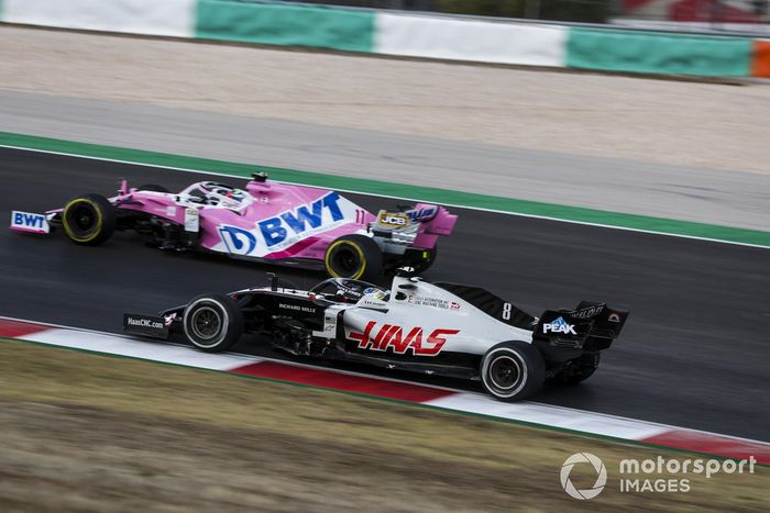 Sergio Pérez, Racing Point RP20, Romain Grosjean, Haas VF-20