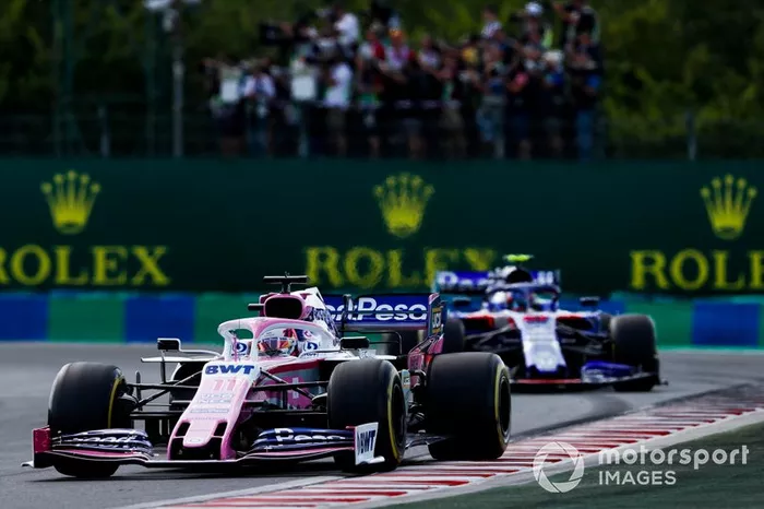 Sergio Perez, Racing Point RP19, leads Alexander Albon, Toro Rosso STR14