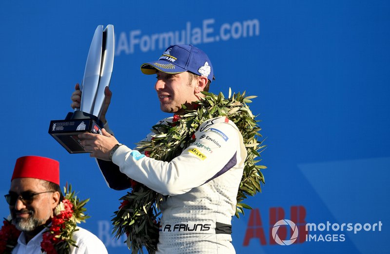 Robin Frijns, Envision Virgin Racing, 2nd position, celebrates on the podium with his trophy