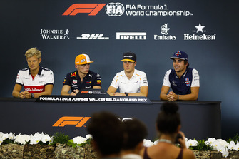 Marcus Ericsson, Sauber, Max Verstappen, Red Bull Racing, Stoffel Vandoorne, McLaren, and Lance Stroll, Williams Racing, in the Thursday press conference