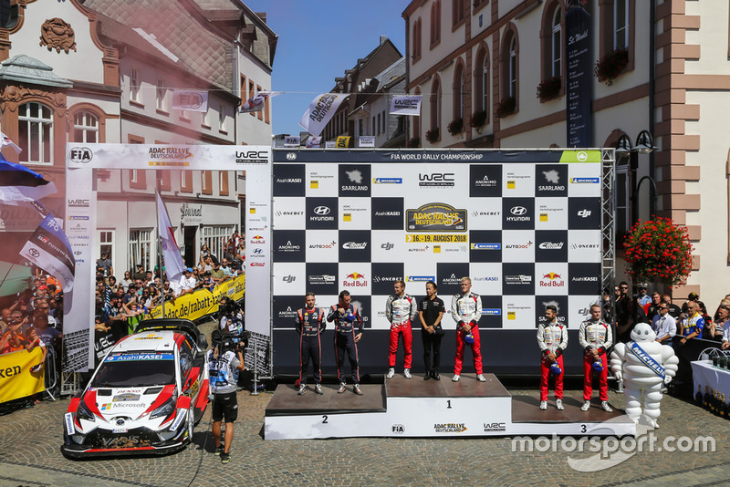 Winners Ott Tanak, Martin Järveoja, Toyota Gazoo Racing, second place Thierry Neuville, Nicolas Gilsoul, Hyundai Motorsport, third place Esapekka Lappi, Janne Ferm, Toyota Yaris WRC, Toyota Gazoo RacingNicolas Gilsoul, Hyundai Motorsport