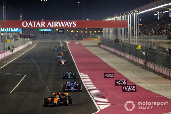 Lando Norris, McLaren MCL60, Esteban Ocon, Alpine A523, Fernando Alonso, Aston Martin AMR23