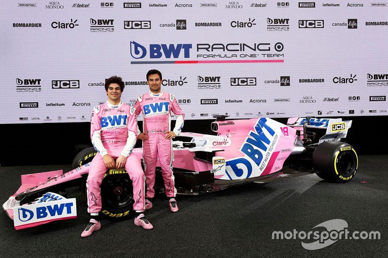 Sergio Pérez, Racing Point, Lance Stroll, con la nueva decoración del Racing Point  