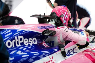 Lance Stroll, Racing Point, enters his cockpit