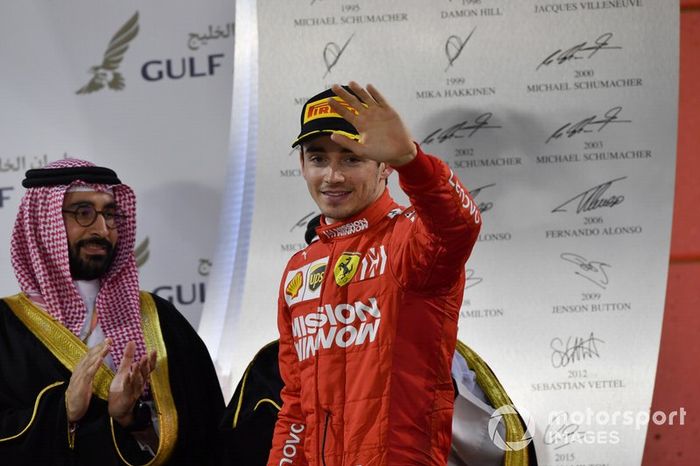 Podio el tercer lugar Charles Leclerc, Ferrari