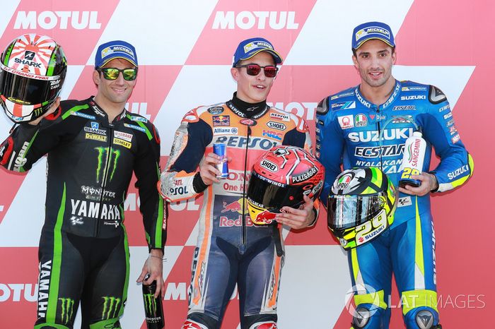Ganador de la pole Marc Márquez, Repsol Honda Team, Johann Zarco, Monster Yamaha Tech 3, Andrea Iannone, Team Suzuki MotoGP