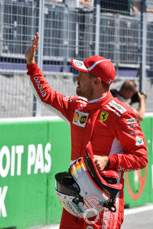 Sebastian Vettel, Ferrari celebrates in parc ferme